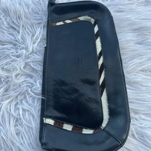 Claudia Firenze 💫Black💫 Leather Clutch Faux Fur - Picture 6 of 6